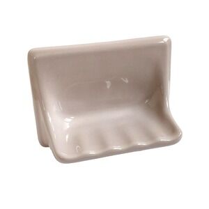 Vintage 1950s Fawn Beige Ceramic Bathroom Soap Dish Wall Mount Recessed USA T135